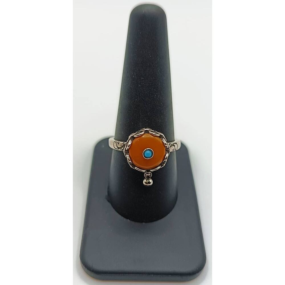 Spinner Ring Tibetan Style Orange Cabochon Adjustable Silver Tone